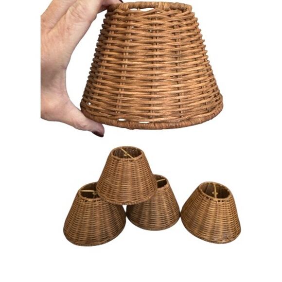 Brown Rattan Woven Chandelier Small Lamp Shades Set of 5 - Picture 8 of 10